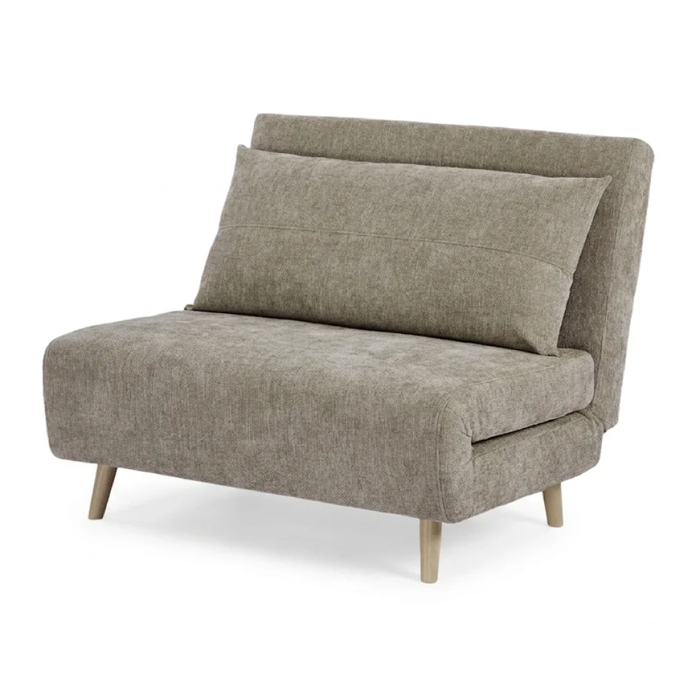 AI Generated Product Image FAUTEUIL CONVERTIBLE 1 PLACE TISSU TWEED BOUCLÉ SUR PIEDS BOIS - MARRON CLAIR – Image 1