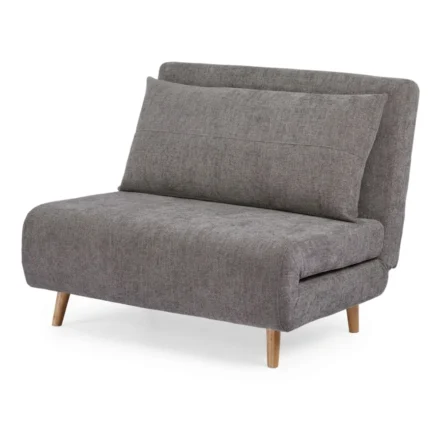 FAUTEUIL CONVERTIBLE 1 PLACE TISSU TWEED BOUCLÉ SUR PIEDS BOIS - GRIS