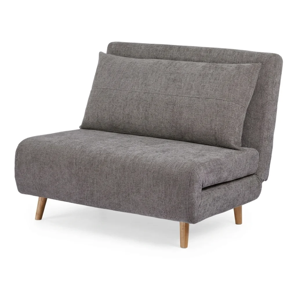 AI Generated Product Image FAUTEUIL CONVERTIBLE 1 PLACE TISSU TWEED BOUCLÉ SUR PIEDS BOIS - GRIS – Image 1