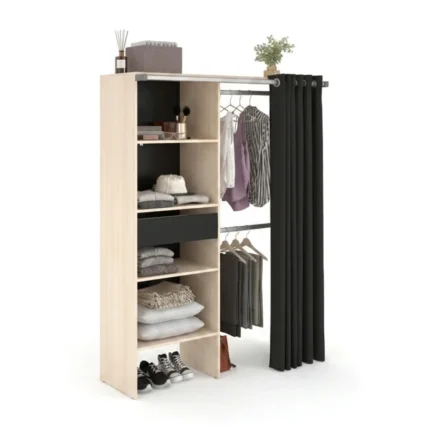 DRESSING 1 TIROIR ET PENDERIES -  ACACIA ET NOIR