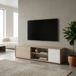 MEUBLE TV 2 PORTES + 2 NICHES CHENE  ET BLANC