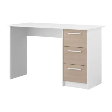 BUREAU 3 TIROIRS - BLANC ET CHENE