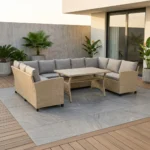 CANAPE D'ANGLE EN U + TABLE  AVEC COUSSINS - NATUREL