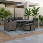 CANAPE 3 PLACES + 2 FAUTEUILS + TABLE AVEC LES COUSSINS - NOIR ( SOUS POUF )