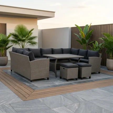 CANAPE D'ANGLE U + TABLE AVEC COUSSINS - NOIR ( SANS POUF )