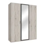 ARMOIRE 3 PORTES BATTANTES AVEC MIROIR - CHÊNE CENDRÉ/GRIS FONCÉ