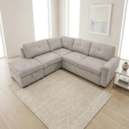 CANAPÉ D'ANGLE DROIT CONVERTIBLE AVEC COFFRE DE RANGEMENT - GRIS
