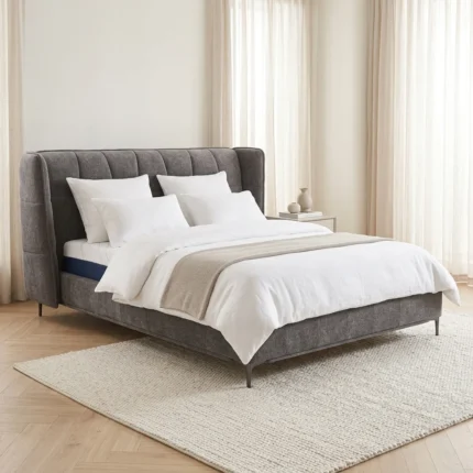 LIT + TÊTE DE LIT + SOMMIER 160X200 CM EN TISSU - GRIS PEWTER