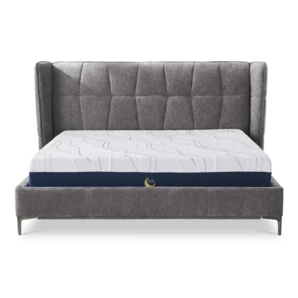 LIT + TÊTE DE LIT + SOMMIER 180X200 CM EN TISSU - GRIS PEWTER