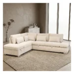 CANAPÉ D'ANGLE GAUCHE CONVERTIBLE XXL  EN TISSU - CRÈME