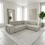 CANAPE D'ANGLE DROIT CONVERTIBLE EN TISSU - GRIS CLAIR