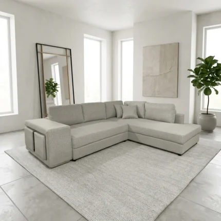CANAPE D'ANGLE DROIT CONVERTIBLE EN TISSU - GRIS CLAIR