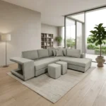 CANAPE D'ANGLE GAUCHE CONVERTIBLE EN TISSU - GRIS CLAIR