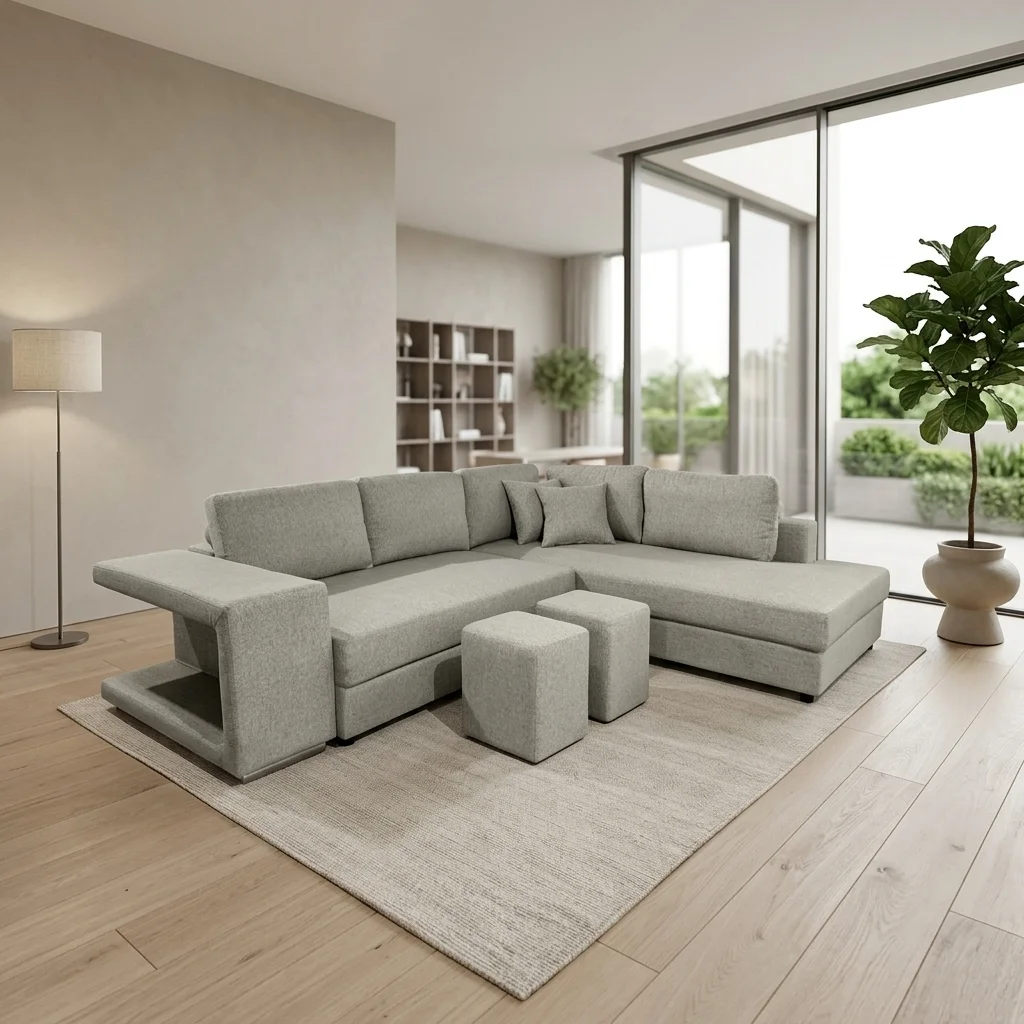 AI Generated Product Image CANAPE D'ANGLE GAUCHE CONVERTIBLE EN TISSU - GRIS CLAIR – Image 1