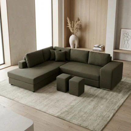 CANAPE D'ANGLE DROIT CONVERTIBLE EN TISSU - GRIS FONCE