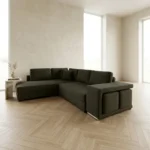 CANAPE D'ANGLE CONVERTIBLE GAUCHE EN TISSU - GRIS FONCE