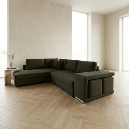 CANAPE D'ANGLE CONVERTIBLE GAUCHE EN TISSU - GRIS FONCE