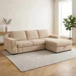 CANAPE D'ANGLE DROIT CONVERTIBLE EN VELOURS CÔTELÉS - BEIGE