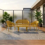 SALON DE JARDIN BAS 4 PLACES CANAPÉ 2 PLACES + 2 FAUTEUILS + TABLE BASSE - JAUNE