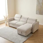 CANAPÉ D'ANGLE RÉVERSIBLE & CONVERTIBLE EN TISSU - BEIGE