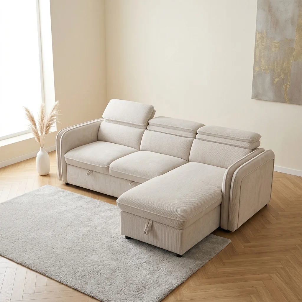 AI Generated Product Image CANAPÉ D'ANGLE RÉVERSIBLE & CONVERTIBLE EN TISSU - BEIGE – Image 1