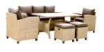 CANAPE 3 PLACES + 2 FAUTEUILS + TABLE AVEC LES COUSSINS - NATUREL( SOUS POUF ) – Image 2
