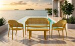 SALON DE JARDIN BAS 4 PLACES CANAPÉ 2 PLACES + 2 FAUTEUILS + TABLE BASSE - JAUNE – Image 2