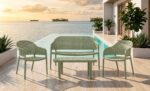 SALON DE JARDIN BAS 4 PLACES CANAPÉ 2 PLACES + 2 FAUTEUILS + TABLE BASSE - VERT – Image 2