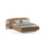 LIT + 2 CHEVETS ATTENANTS 160X200 CM - GRIS COCO/NATUREL – Image 2