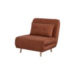FAUTEUIL CONVERTIBLE 1 PLACE VELOURS CÔTELÉ CAPITONNÉ SUR PIEDS BOIS - CARAMEL – Image 2