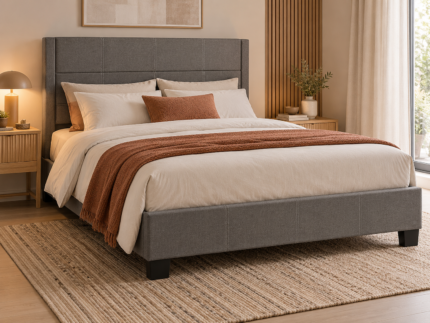 LIT 140 X 190 CM EN TISSU AVEC SOMMIER - GRIS