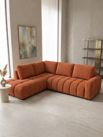 CANAPÉ D'ANGLE DROIT COFFRE EN TISSU - ORANGE