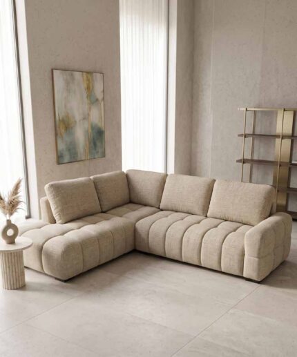 CANAPÉ D'ANGLE GAUCHE COFFRE EN TISSU - BEIGE