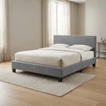 LIT 160 X 200 CM EN TISSU AVEC SOMMIER - GRIS