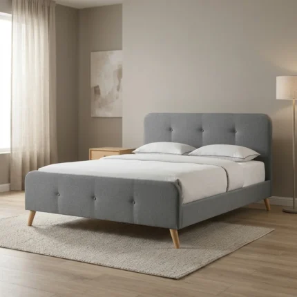 LIT 160 X 200 CM EN TISSU - GRIS FONCE (SOMMIER INCLUS)