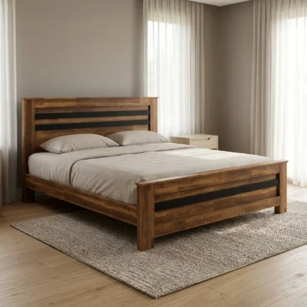 LIT 160 X 200 CM + SOMMIER - BOIS D'ACACIA