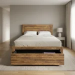LIT 160 X 200 CM + TIROIR DE RANGEMENT - ACACIA