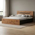 LIT 160 X 200 CM AVEC SOMMIER - COULEUR BOIS ET NOIR