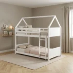 LIT MAISON SUPERPOSÉ STYLE MAISON 90 X 190 CM  AVEC SOMMIER - BLANC