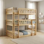 LIT TRIPLE SUPERPOSÉ 90 X 190 CM AVEC SOMMIER - CHENE