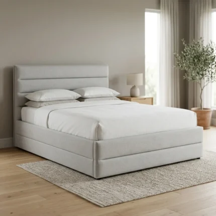 LIT 160 X 200 CM EN TISSU AVEC SOMMIER - GRIS