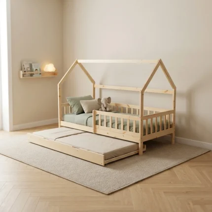LIT 90 X 190 CM BOIS AVEC SOMMIERS  - NATUREL
