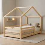 LIT CABANE 90 X 190 CM AVEC SOMMIER - NATUREL