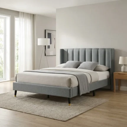 LIT TISSU 160 X 200 AVEC SOMMIER - GRIS