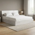 LIT 160 X 200 CM STYLE BOIS - BLANC ( SANS SOMMIER )