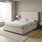 LIT + SOMMIER 160X200 CM EN TISSU - BEIGE