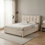 LIT + SOMMIER + 3 TIROIRS 160X200 CM EN TISSU - BEIGE