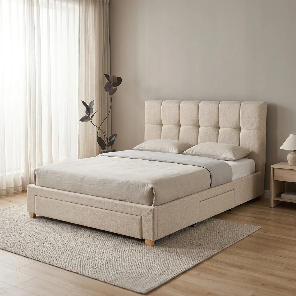 AI Generated Product Image LIT + SOMMIER + 3 TIROIRS 160X200 CM EN TISSU - BEIGE – Image 1