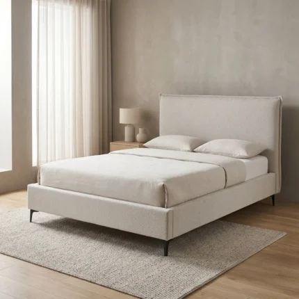 LIT + SOMMIER 160X200 CM EN TISSU - BEIGE