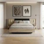 LIT 140 X 200 CM 2 CHEVETS SUSPENDU -  CHENE & NOIR